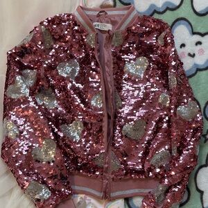 H&M Kids Pink and Silver Sequin Heart Puffer Jacket